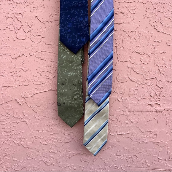 Tasso Elba Silk Ties Blue Green Floral Stripes Italy Handmade